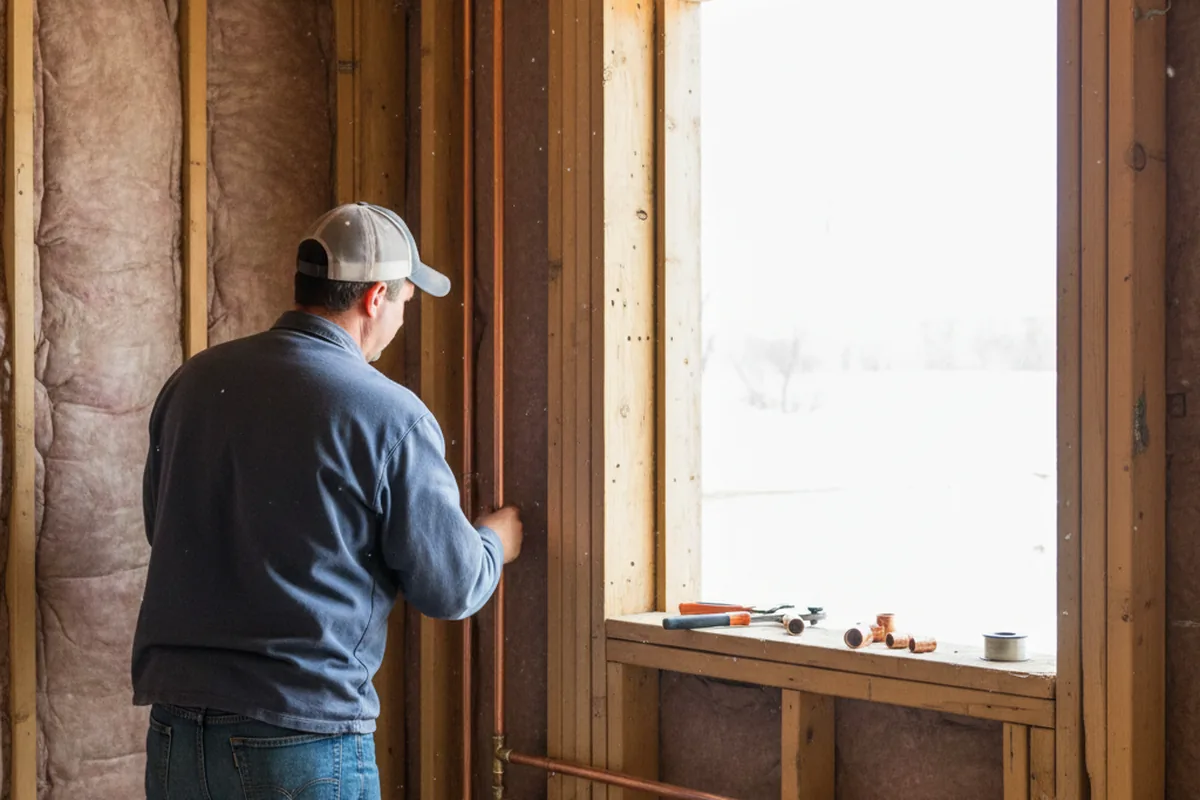 Licensed plumber running new copper supply lines in a Melvin Village home