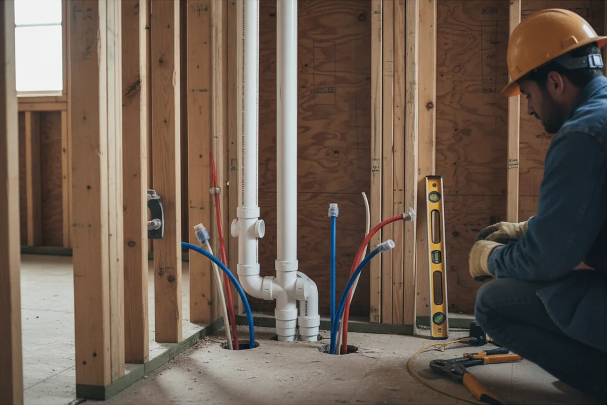 Drain and supply rough-in during Leak Detection in Melvin Village